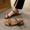 Comfortable Soft Sole Low Heel Retro Word with Sandals Summer Women's New Flat Roman Shoes Fairy Style Women's Shoes