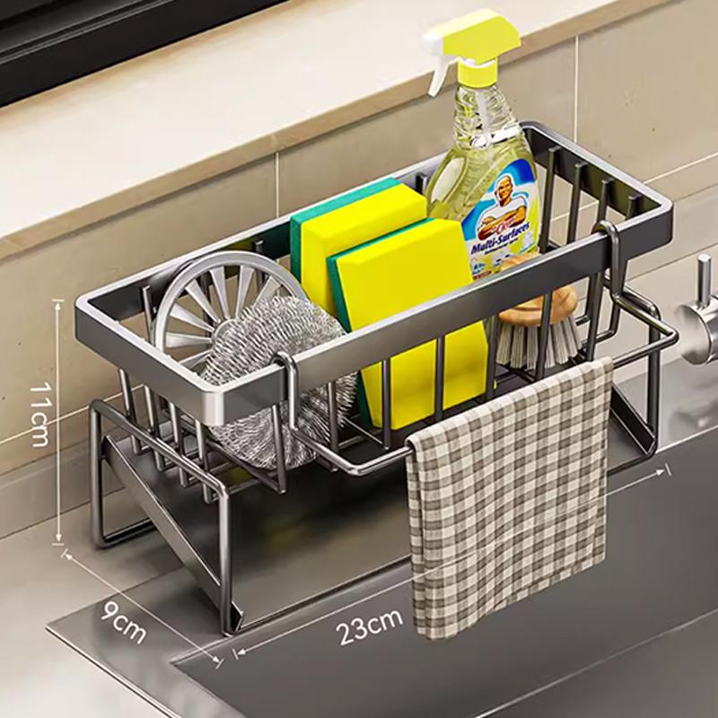 Sink Cleaning Tools Storage Rack Kitchen Multifunctional Stainless Steel Drain Rack for Sponge Cleanser Organizer Rag Hanger