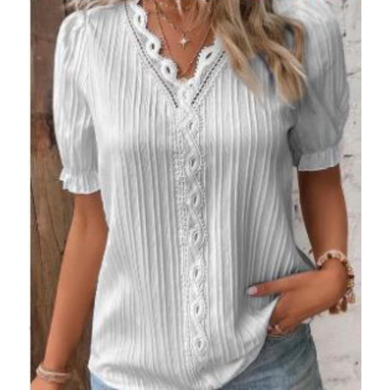 Summer Holiday Fashion Hollow Out Short Sleeve Women's Shirt