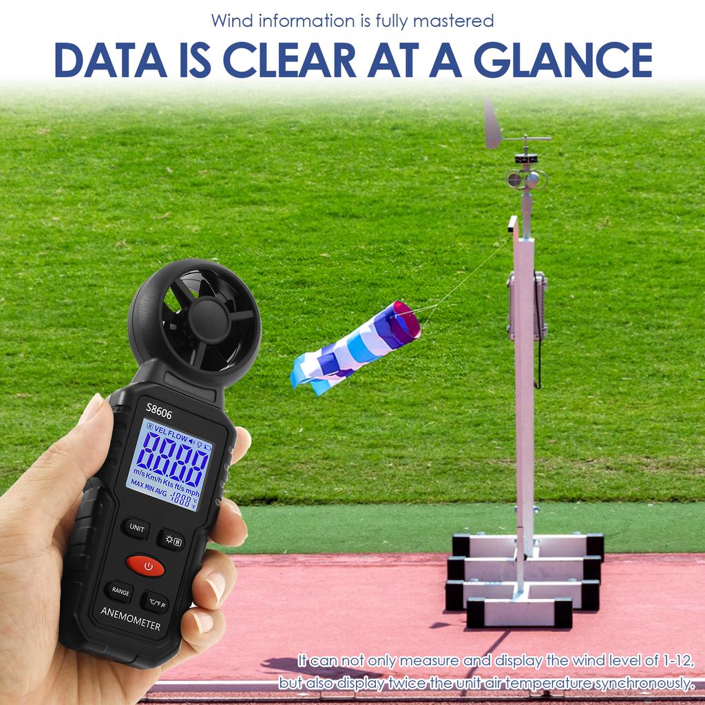 Anemometer Wind Speed Gauge Speedometer Wind Level Tester Air Flow Meter Temperature Measuring Outdoor for Sailing Surfing Flyin
