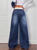 Women's Cross-border Wide-leg Denim Jeans with Elastic Drawstring Waistband
