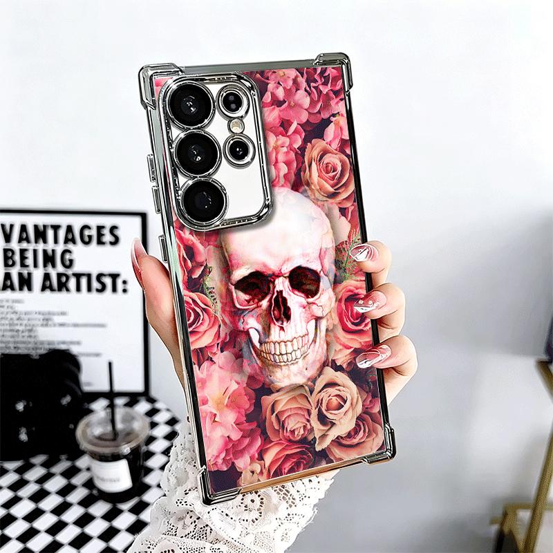 

Floral Skull Flower Skeleton Plating Phone Case For Samsung Galaxy S24 S25 FE S26 Edge S23 Ultra S22 S21 Plus S20 Anti-Fall Aira Samsung S23 FE