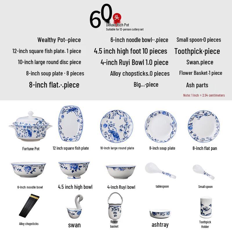 

Цзиндэчжэньский сервиз из костяного фарфора «Синий павлин»