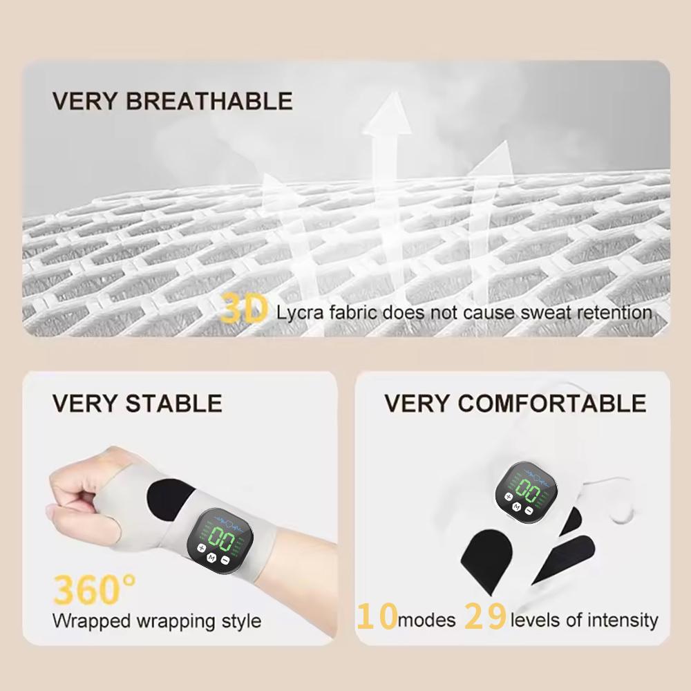 EMS Cordless Wrist Hand Heating Pad Massage Rechargeable Heated Wrist Brace Carpal Tunnel Heated Wrist Massager for Arthritis