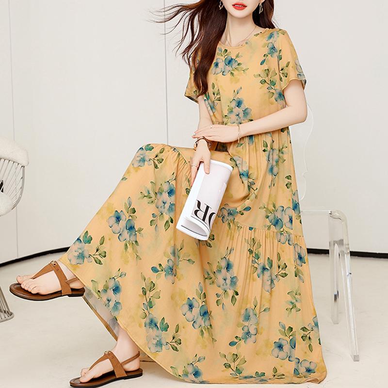 Elegant Dresses Woman Casual Short Sleeve Long Dresses Summer Plus Size Women's Clothing