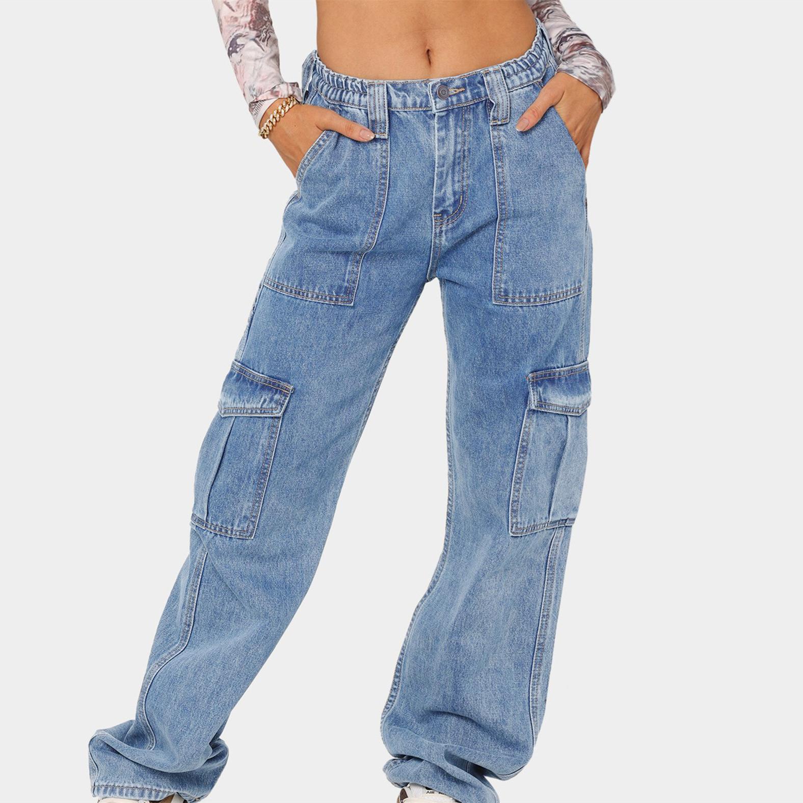 

YYFS женские модные джинсовые повседневные однотонные брюки с принтом, брюки и капри XXL светло-синий