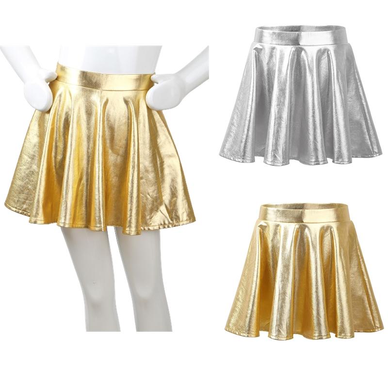 

Дівчата металева скейтерська спідниця Танцювальна спортивна блискуча голографічна спідниця-самокат Спідниці трапеції для сценічних виступів 5-6 Years Яскраво-рожевий