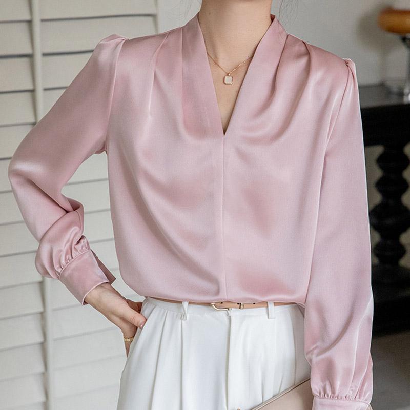 Fashion Blouses Shirts Long Sleeve V-Neck Office Lady White Chiffon Blouse Shirt Women Tops J750