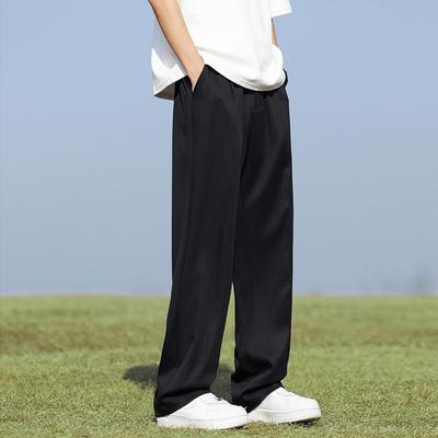 Men Pants Wide Leg Straight Thin Side Pockets Japanese Style Elastic Waist Solid Color Gym Traning Jogging Sweatpants Long Trous