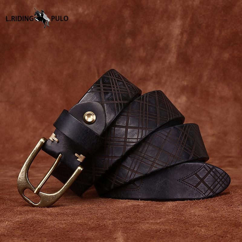 Personalized Diamond Embossed Leather Belt for Men, Genuine Top Layer Cowhide Retro Casual Belt