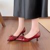 High-heeled bows are versatile and thin, academic style, one-pedal single shoes, retro temperament, shallow mouth, female pointed head.