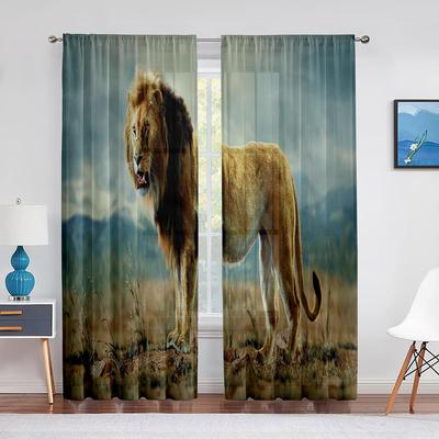 Cortina de Tul de León Vida Silvestre Poderoso Majestuoso Rey Leo Animal para Decoración de Ventana de Hogar Oficina Dormitorio Cortinas Modernas Transparentes de Voile