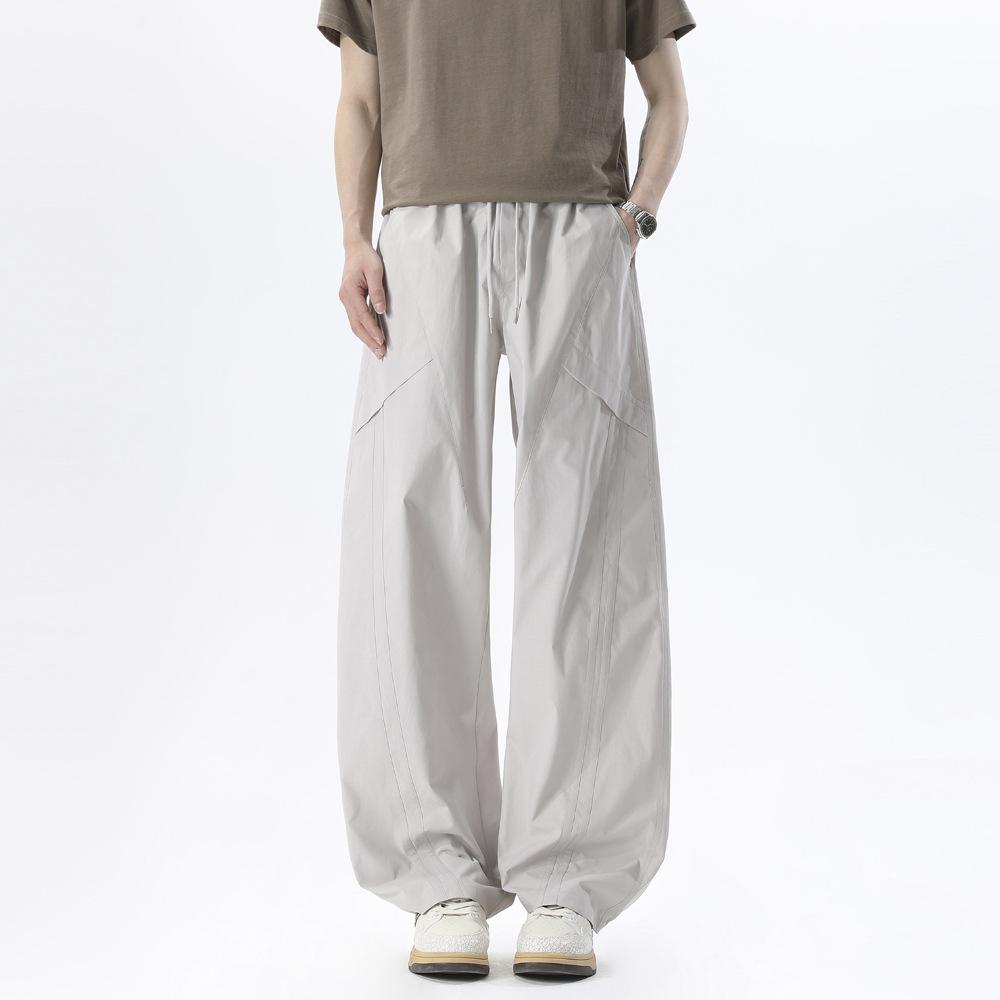Summer Quick-drying Pants New Deconstruction Design Loose Wide-leg Pants Men's and Women's Drawstring Straight Pants Ruffian Handsome Trousers