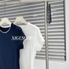 Navy Blue Lace Trim Slim Fit Korean Style Ribbed Stretch Tee, Straight Shoulder Summer T-Shirt