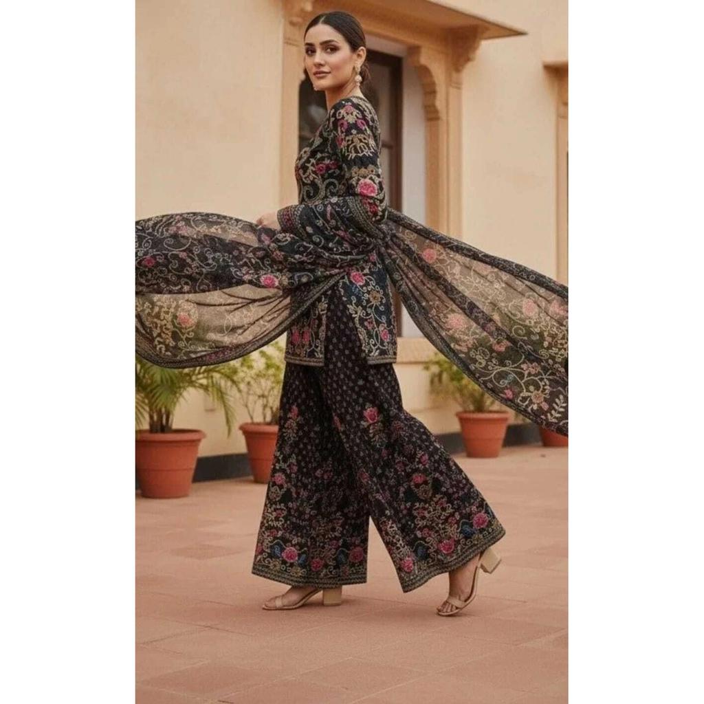 Women's Wedding Wear Kurti Sharara Dupatta Set Bollywood Pakistani Salwar Kameez