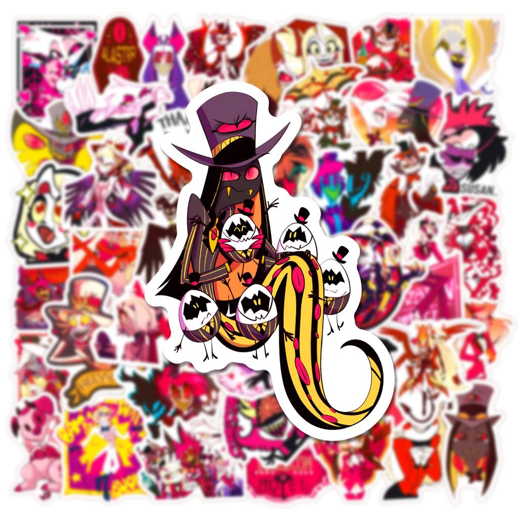 50pcs Hazbin El Cartoon Graffiti Stickers DIY Phone Guitar Laptop Notebook Suitcase Cup Waterproof Sticker Kids Decorations
