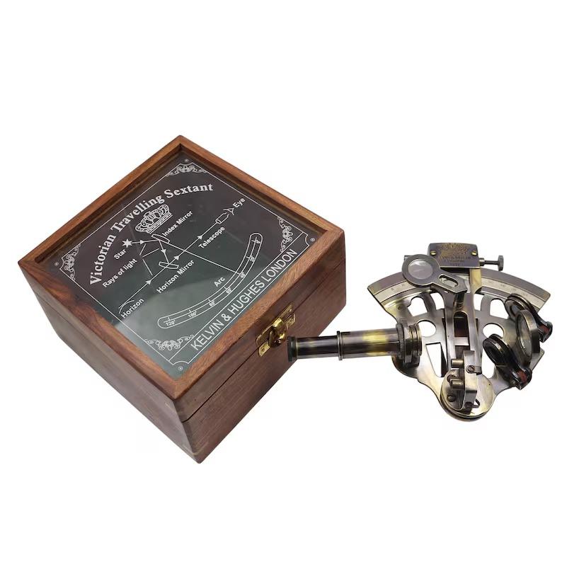 Personalised Gunmetal Sextant with Wooden Box - Nautical Maritime Decor