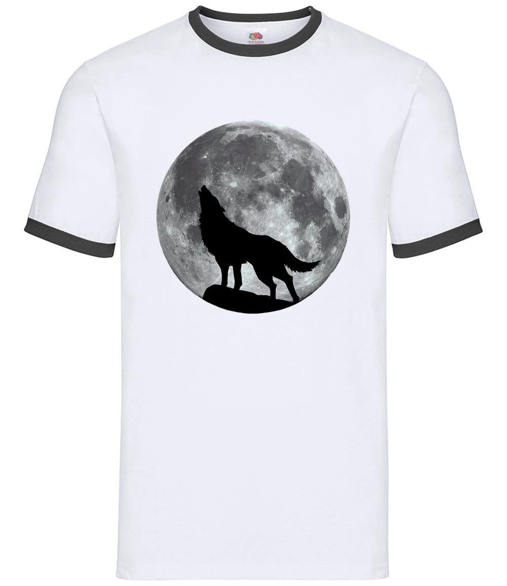 Wolf Moon Silhouette - Mens Ringer - Werewolf Animals Love M