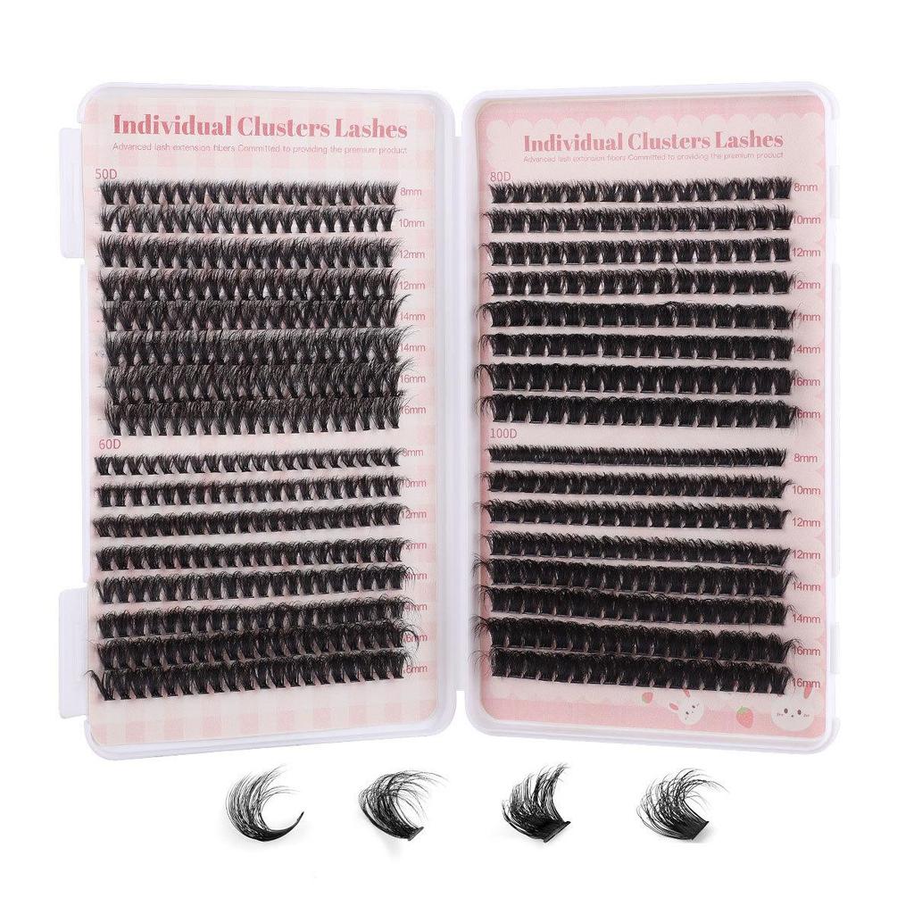 Large Capacity DIY Eyelash Extension Set: Natural Thick D Curl Segmented Self-Grafting Single Cluster Blossom Lashes