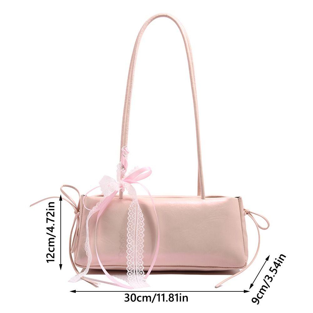 Trendy Multicolor Shoulder Bag PU Leather Large Capacity Underarm Bag with Lace Ribbon Bowknot Versatile Commuting Bag Travel