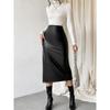 Fashion Matte Black Leather Sexy Skirt PU Leather Skirt Fall and Winter New Arrival Midi Dress for Women