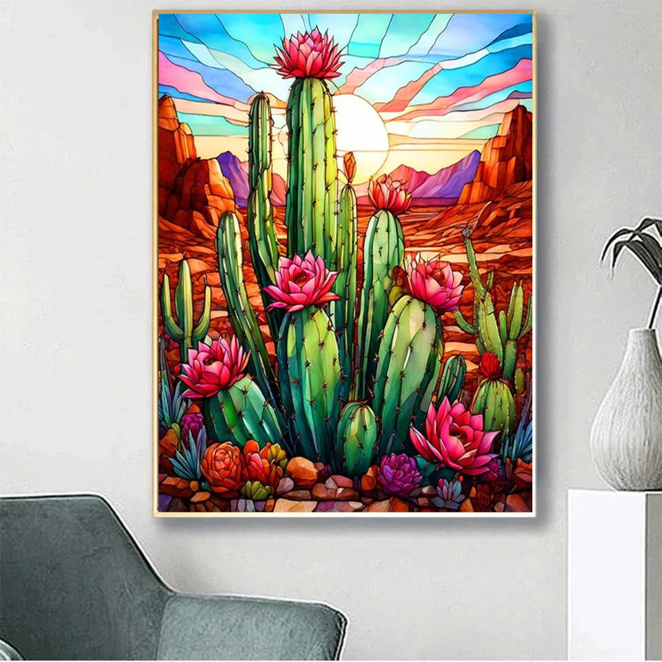 DIY Diamond Painted Flower Cactus Potted Plants Diamond Mosaic Embroidery Cross Embroidery Set Home Decoration Art Gifts 2024 5D
