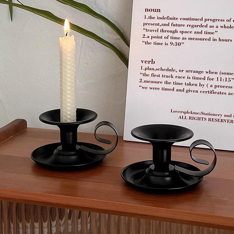 Teekopp Typ Ljusstake Järn Ljusstake Retro Stil Ljushållare Dekor Vintage Teekopp Stil Smide Ljushållare