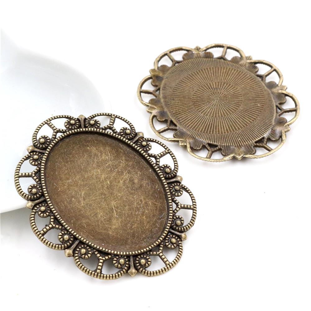 5pcs 30x40mm Inner Size Antique Silver Plated and Bronze and Black Cabochon Base Setting Charms Pendant