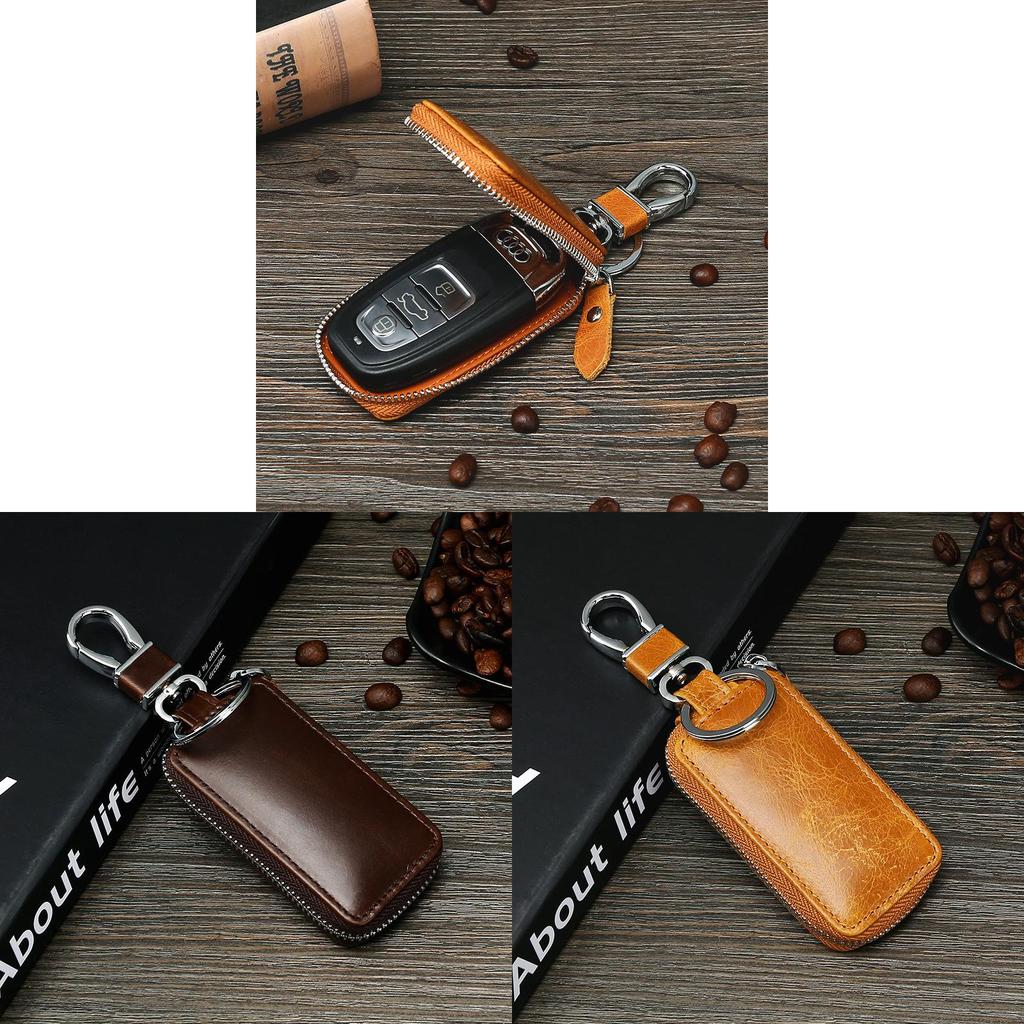 Genuine Leather Key Wallet With Zipper Lock For Men And Women Daily Use