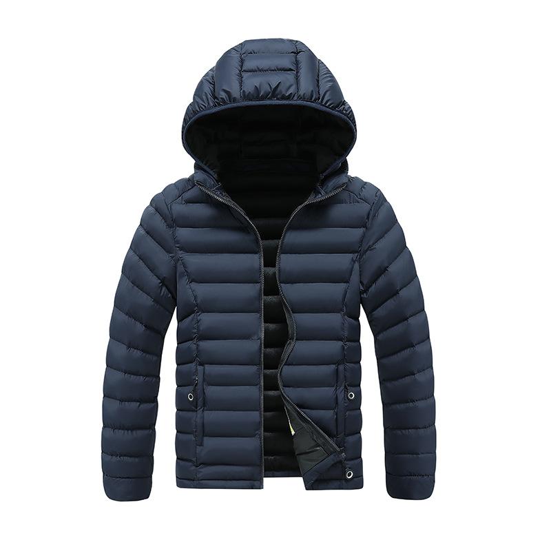 Lightweight Ribs and Cotton Coat for Men In Winter Solid Color Slim Fit Removable Hat Thickened Hooded Top Coat for Men