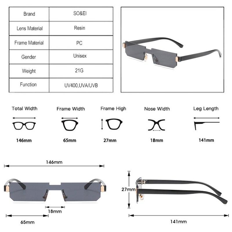 SO&EI Mote Kantløse One Piece Rectangle Solbriller Dame Retro Gradient Shades UV400 Menn Trending Firkantede Rosa solbriller