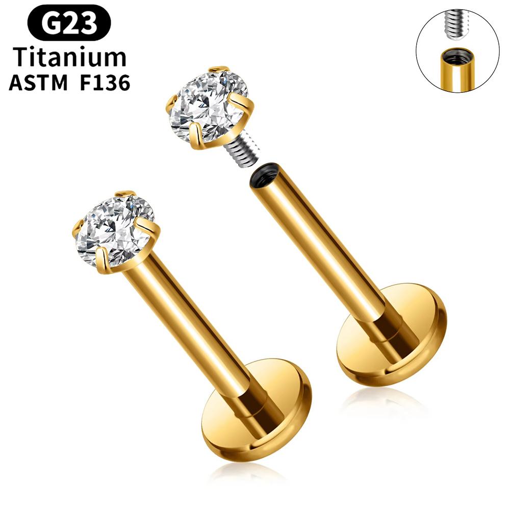 2pcs Titanium 16g Lip Labret Piercing Crystal Ball Monroe Lip Stud Helix Conch Tragus Cartilage Earrings 2/3/4mm CZ Body Jewelry
