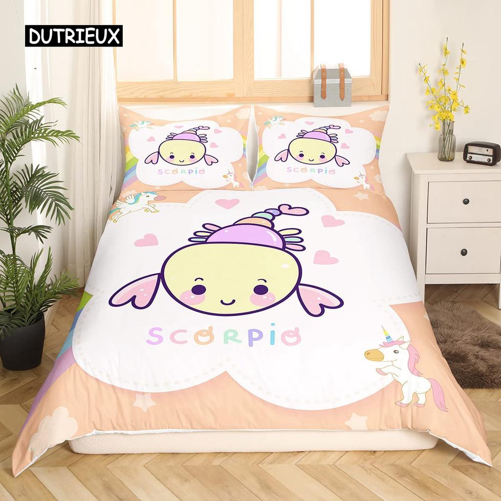 Axolotl Duvet Cover Set Pink Newt Wildlife Comforter Cover with Pillowcases Cartoon Octopus Animal Kawaii Style Twin Quilt Cover