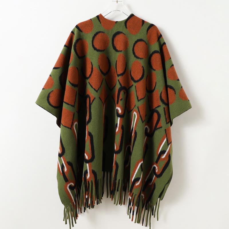 European And American Chain Retro Autumn And Winter Men'S And Women'S Double-Sided Shawl With Imitation Cashmere High-End Warm Fringed Scarf Cape