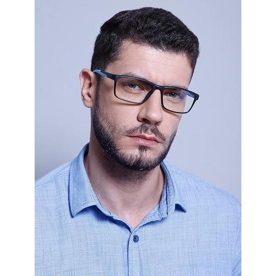 Intellilens | Zero Power Blue Cut Computer Glasses & Blocks Harmful Rays | UV Protection Specs | For Men & Women | Black & Blue