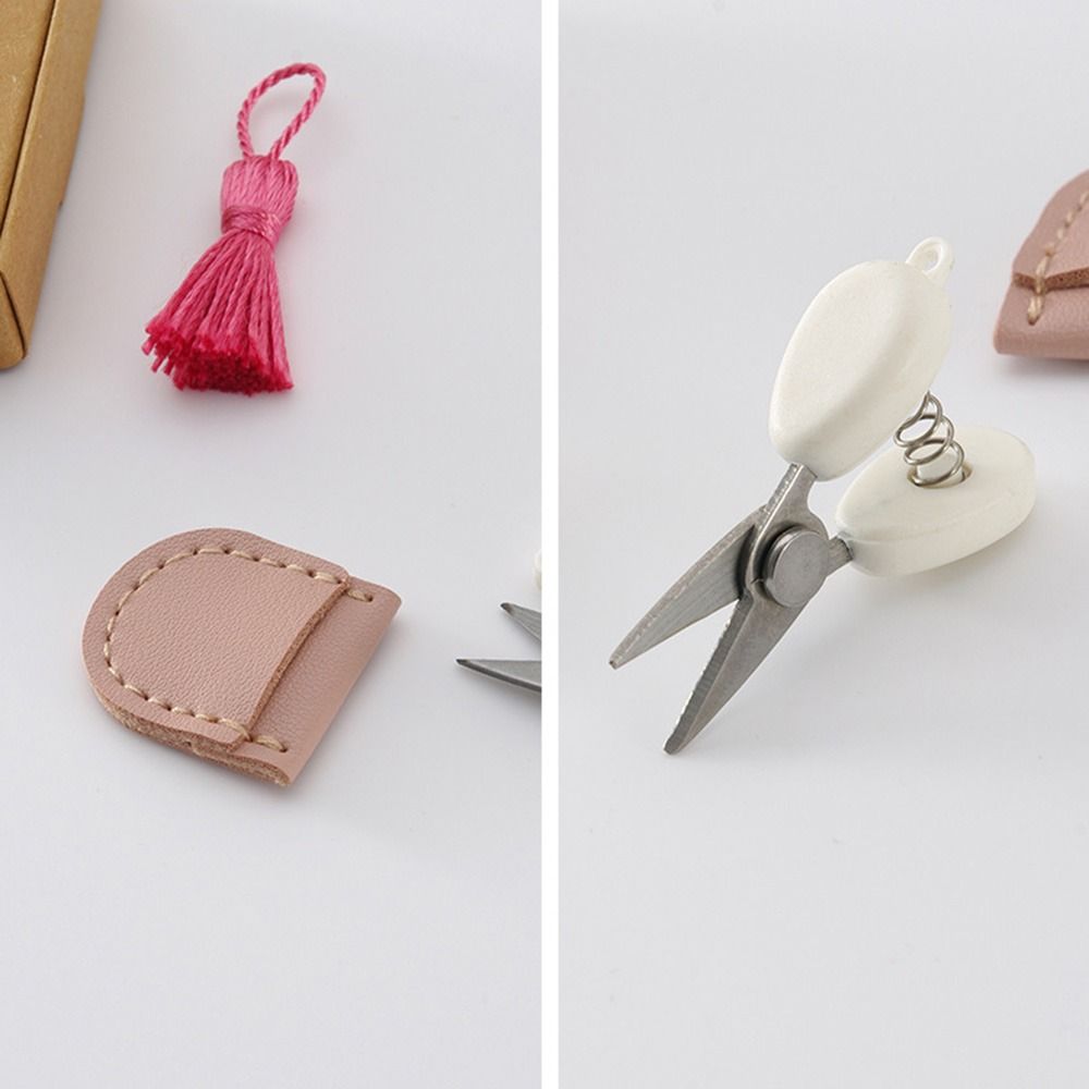 High Precision Art Mini Scissor Portable Protective Cover Sewing Embroidery Snips with Tassel Straight Tip Spring Yarn Scissors