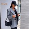 Women Suit Coat Lapel Long Sleeve Buttons Closure Suit Jacket Solid Color Loose Fit Flap Pockets Casual Business Outwear