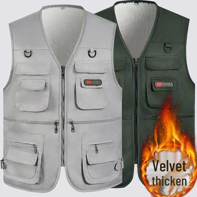 Men's Spring/Autumn Cotton Multi-Pocket Vest - Outdoor, Casual, Sleeveless Jacket for Middle-Aged & Elderly. Perfect for Fishing & Daily Wear.