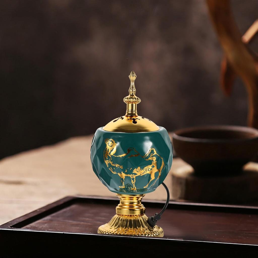 Bakhoor Electric Incense Burner - Vintage Arabic Incense Burner Middle Eastern Style Tabletop Electric Censer Aroma Burner Oud Frankincense Candle