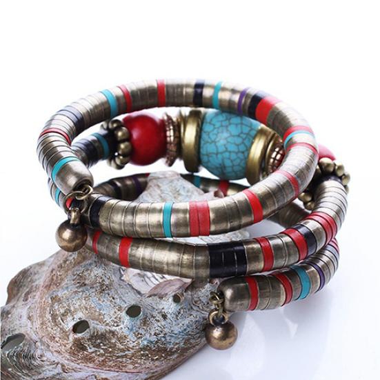 Bohemian Women Girl Multilayer Turquoise Beaded Bangle Bracelet Jewelry Gift