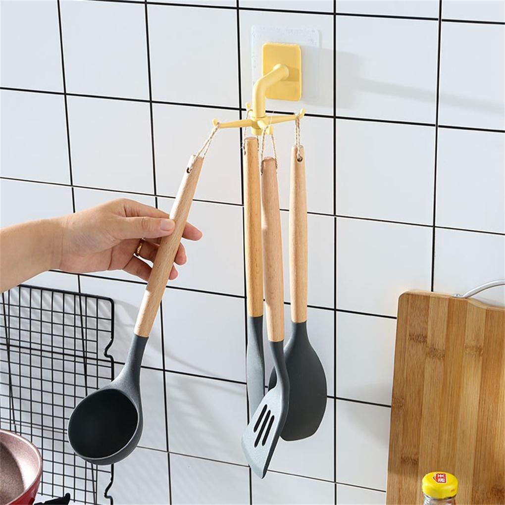 4-claw Wall Hooks Cooking Tool Spoon Storage Holder Self Adhesive 360° Swivel Multi-functional Kitchenware Hanger Bathroom