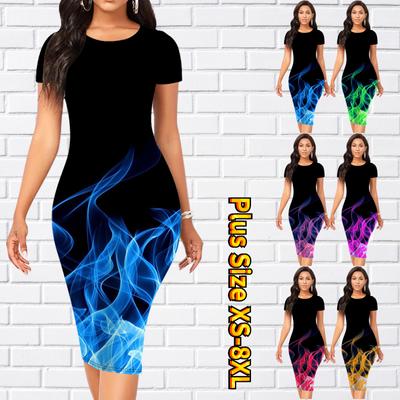 Vestido Delgado de Manga Corta hasta la Rodilla Moda Mujer Midi Vestido con Estampado de Llama 3D