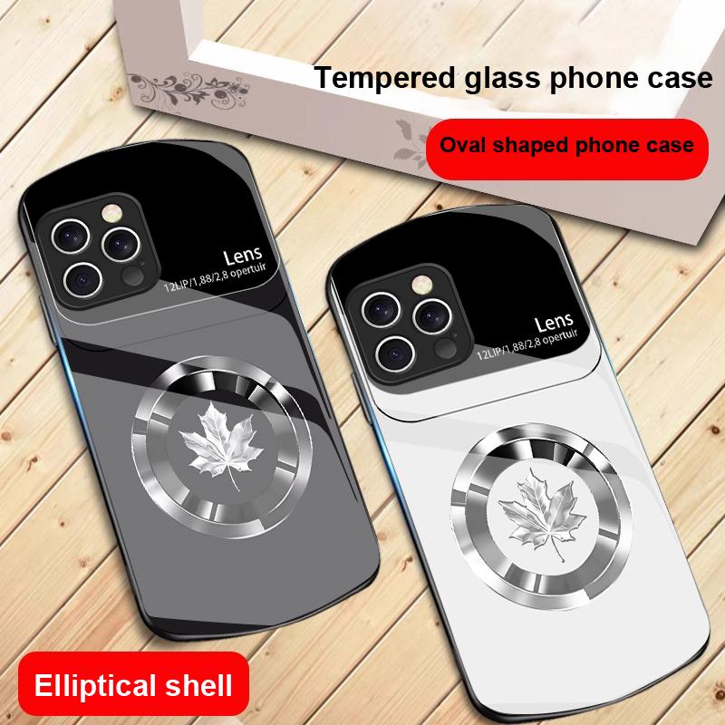 Kreis Ahornblatt Für IPhone 16 Pro Max 15 Pro 14 13 12 Mini 11 XS Max XR 7 8 Plus SE 2022 Elliptische Glas Handyhülle