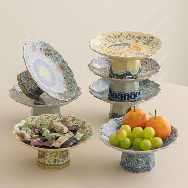 Ретро Китайская Керамическая Десертная и Фруктовая Тарелка на Высокой Ножке