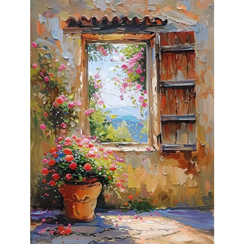 Abstract Colorful Graffiti Town Landscape Canvas Painting Modern Art Window Sea View Aesthetic Posters Prints Living Room Decor