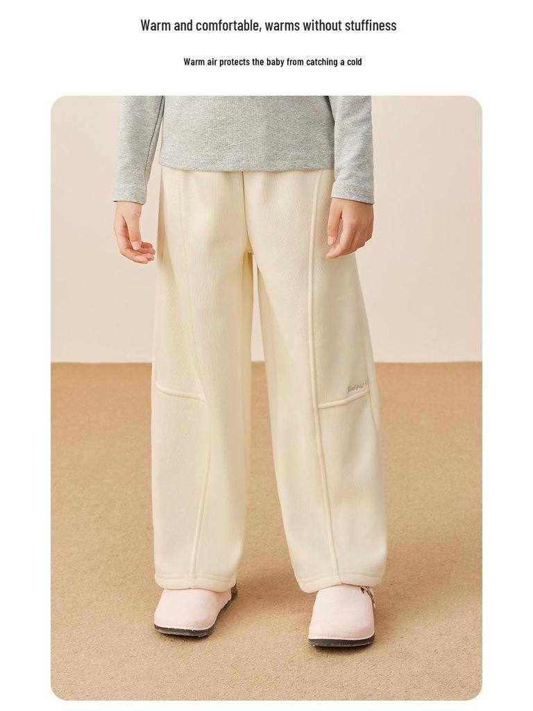Girls' Fleece-Lined Sweatpants: Warm, Thick, Versatile Autumn/Winter Pants for Big Kids