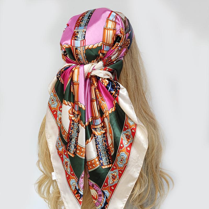 Fashion Shawl Scarves For Women Floral Print Silk Satin Hijab Scarf Female Wraps 90*90cm Square Shawls Bandana Scarfs For Ladies