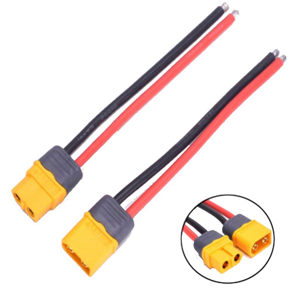 Yiqigou 2 Coppie Connettori XT60H Maschio e Femmina con Filo 150mm 12AWG con Filo in Silicone e Guscio per Lipo RC