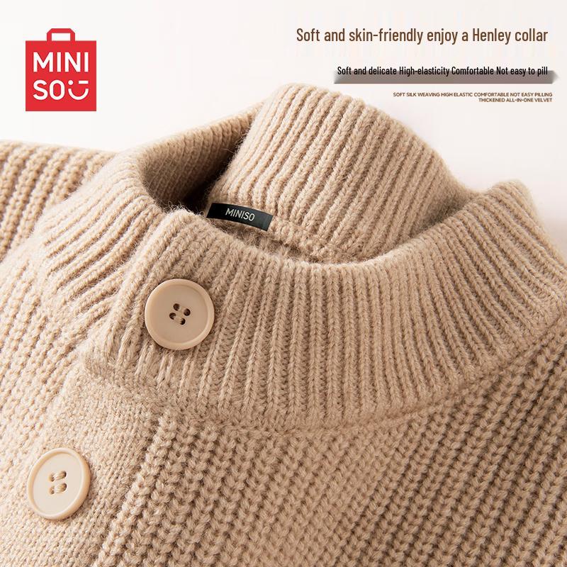 

MINISO Men s Casual Henley Neck Knit Sweater 3XL