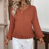 Women's Casual Fashion Ruffle V-Neck Pocket Solid Color Long Sleeve Top